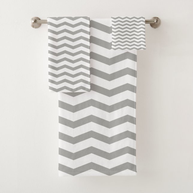 Grey chevron stripe pattern bathroom towel set (Insitu)