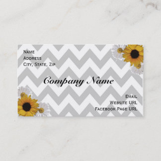 Grey Chevron Sunflower Daisy Country Business Card