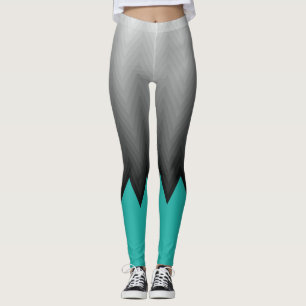 Grey chevron turquoise blue customisable colour leggings