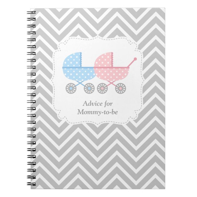 Grey Chevron Twin Stroller Advice For Mummy to be Notebook (Front)