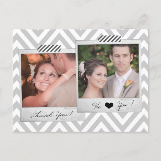 Grey Chevron Wedding Thank You Postcard