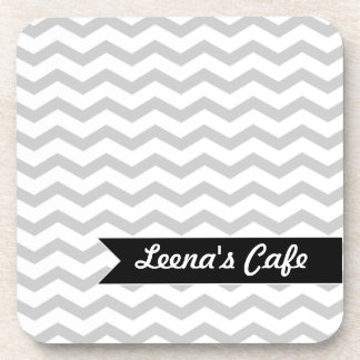 Grey Chevron with black personalised label Coaster