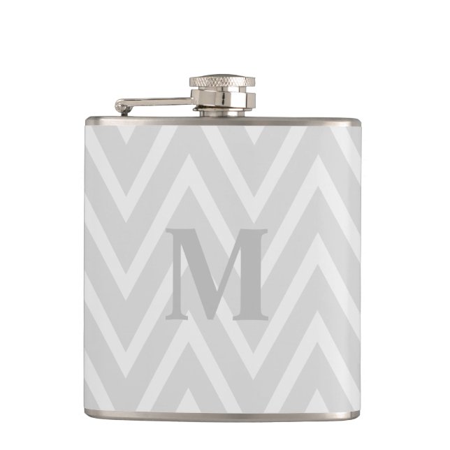 Grey Chevron Zigzag Monogram Flask (Front)