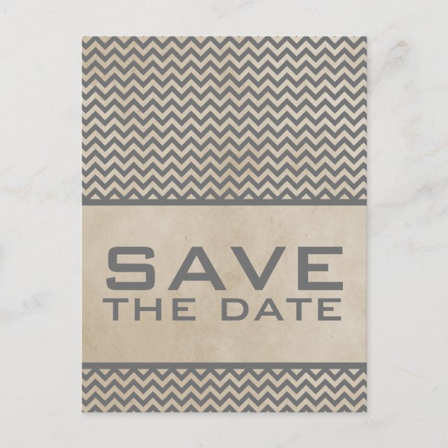Grey Chic Chevron Save the Date Postcard (Front)
