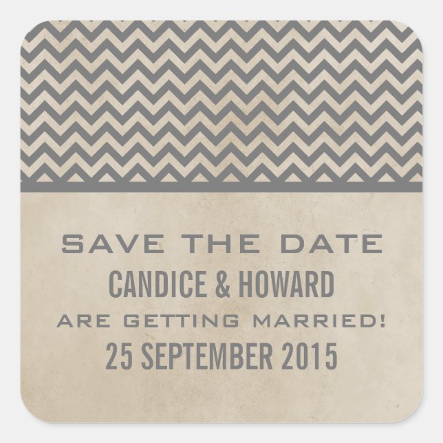 Grey Chic Chevron Save the Date Stickers (Front)