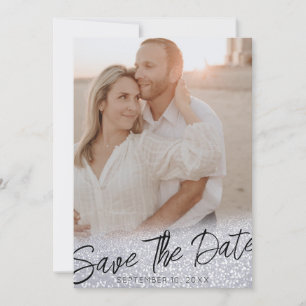 Grey Chic Glitter Wedding Photo Save the Date Invitation