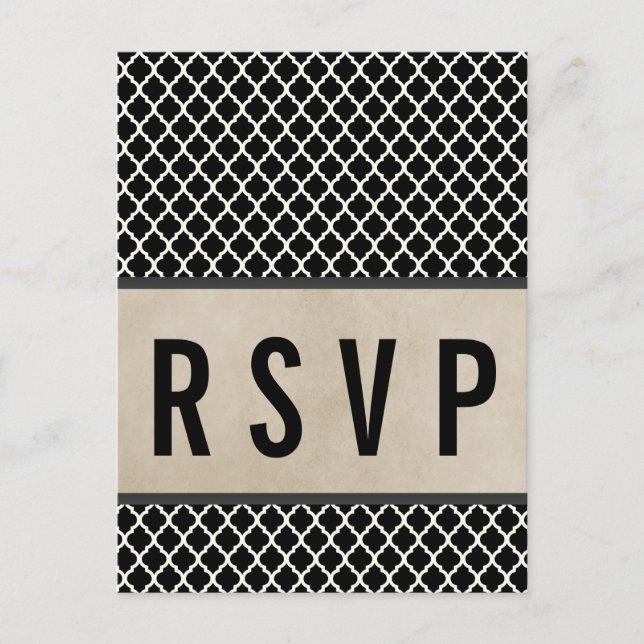 Grey Chic Quatrefoil RSVP Postcard (Front)