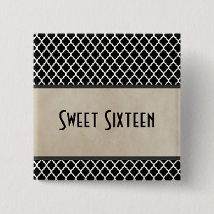 Grey Chic Quatrefoil Sweet 16 Button