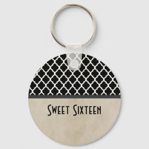 Grey Chic Quatrefoil Sweet 16 Keychain