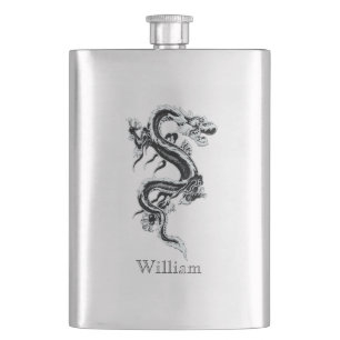 Grey Chinese Dragon Custom Flask