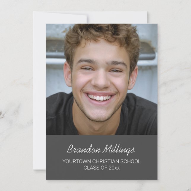 Grey Christian Graduation Photo Announcement (Front)