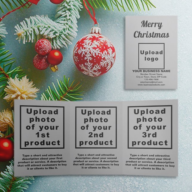 Grey | Christmas | Business Trifold Card (Gray trifold card for Christmas with your business brand and products or services)