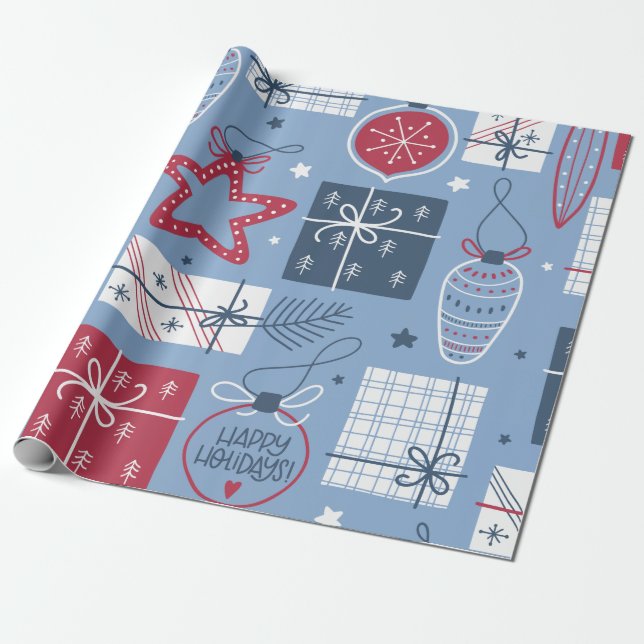 Grey Christmas Decoration Pattern Wrapping Paper (Unrolled)