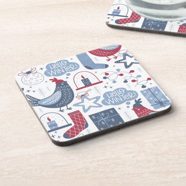 Grey Christmas Hello Winter Plastic Coaster (Left Side)