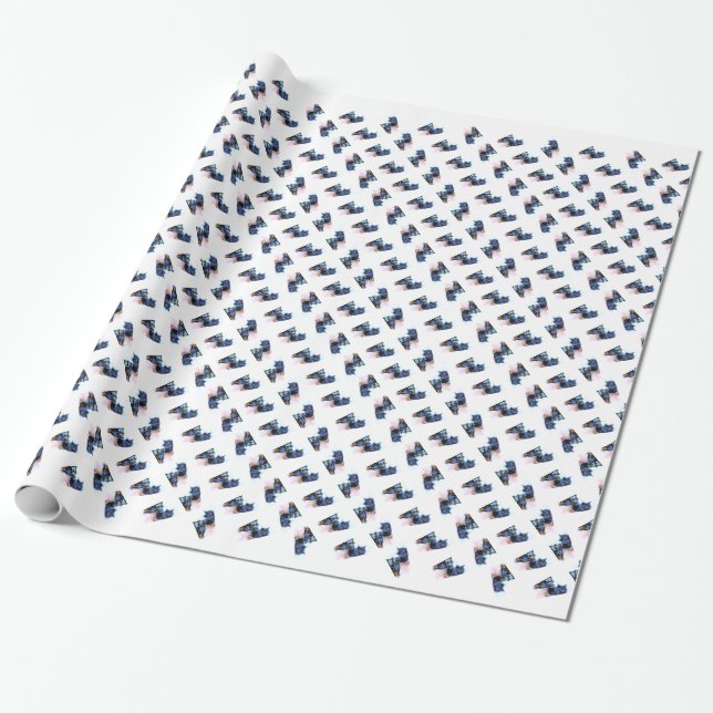 Grey Christmas Kitty III Wrapping Paper (Unrolled)