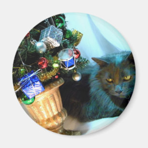 Grey Christmas Kitty V Magnet