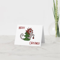 Grey Christmas monster with a red mane