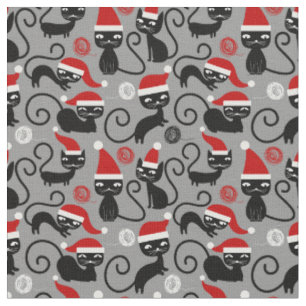 grey christmas santa cats fabric