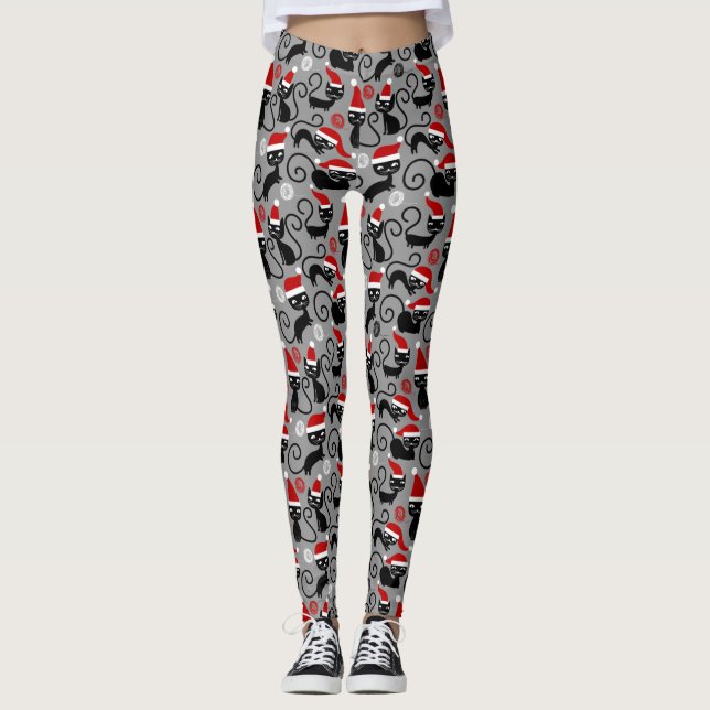 grey christmas santa cats leggings (Front)