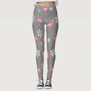 grey christmas santa claus flamingo leggings