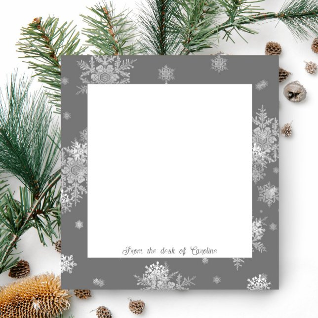Grey Christmas Snowflakes Personalised Notepad (Gray Christmas Snowflakes Personalized Notepad)