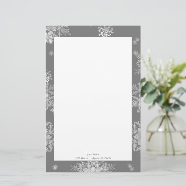 Grey Christmas Snowflakes Personalised Stationery (Standing Front)