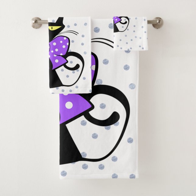 Grey Circle Circular Cat KittenBathroom Towel Sets (Insitu)
