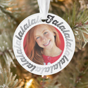 Grey Circle Falalalala Bold Script Photo Christmas Ornament