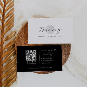 Grey Circle Minimalist Simple Qr Code Business Card