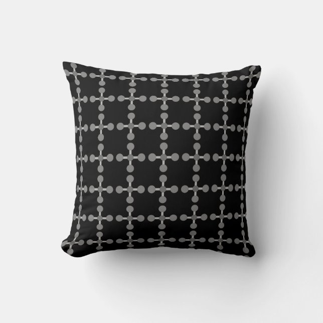 Grey circles and squares on black cushion (Front)