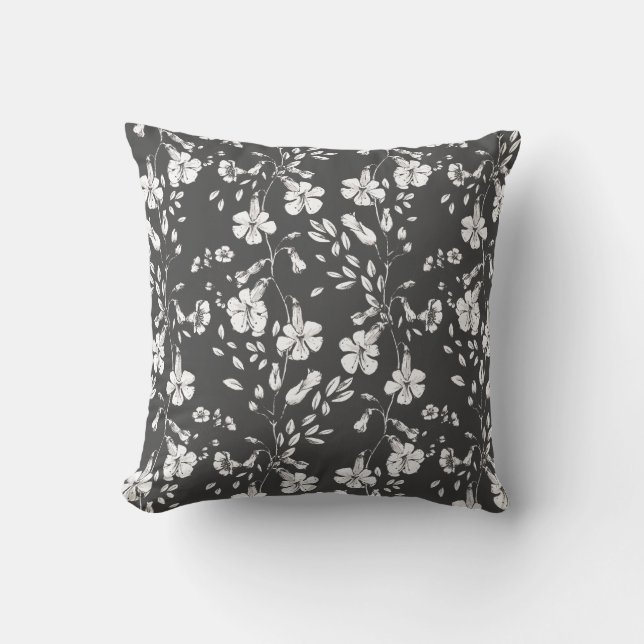 Grey Classic Botanical Florals Wedding Gift Cushion (Front)