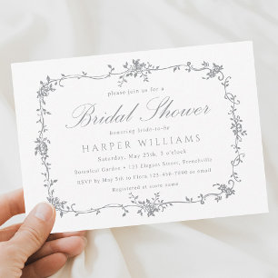 Grey Classic French Floral Bridal Shower Invitation