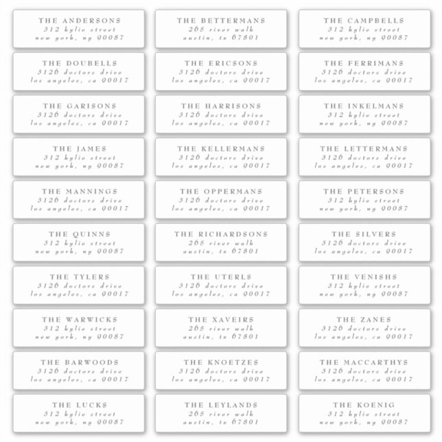 Grey Classic individual wedding address labels (Front)