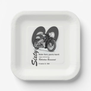 Grey Classic Motorbike Ride Fast 60th Birthday Paper Plate