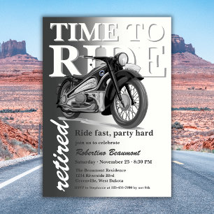 Grey Classic Motorbike Ride Fast Retirement Party Invitation