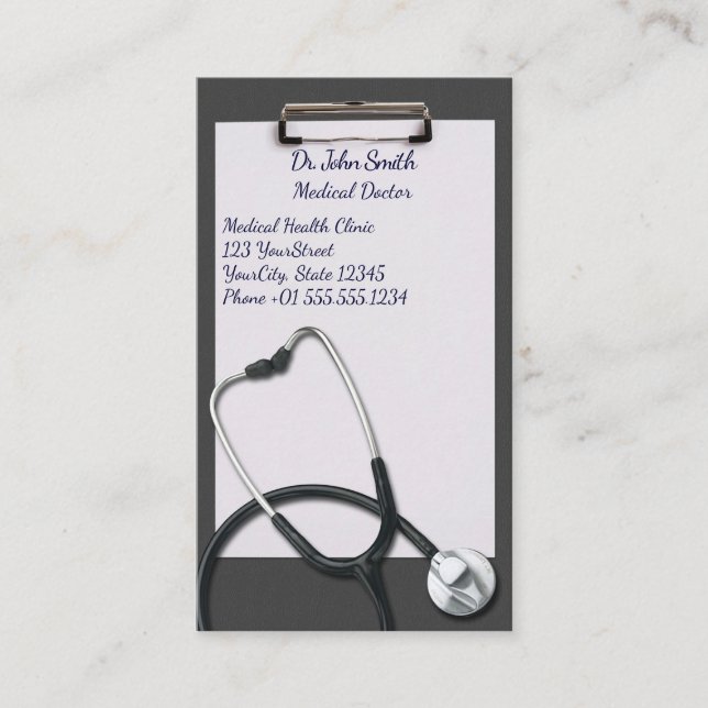 Grey Clipboard with Medical Stethoscope Appointment Card (Front)