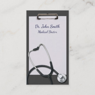 Grey Clipboard with Medical Stethoscope Business Card