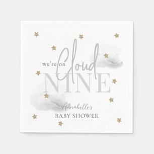 Grey Cloud 9 Gold Stars Watercolor Baby Shower Napkin