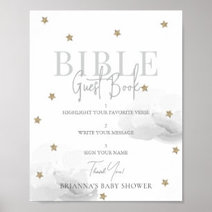 Grey Cloud Gold Star Baby Shower Bible Guest Book
