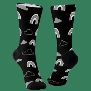 Grey Clouds and Rainbows on Black Crew Socks