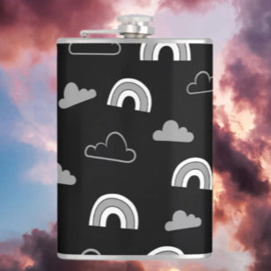 Grey Clouds and Rainbows on Black Flask