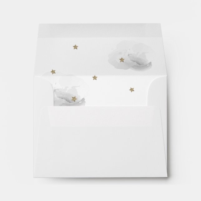 Grey Clouds & Gold Glitter Stars White Envelope (Back (Bottom))