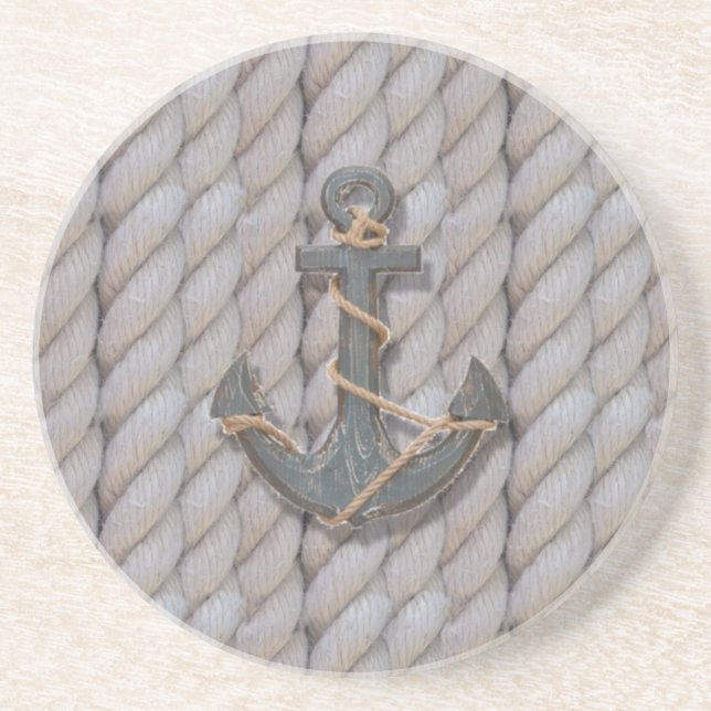 grey coastal beach rope nautical anchor coaster (Front)