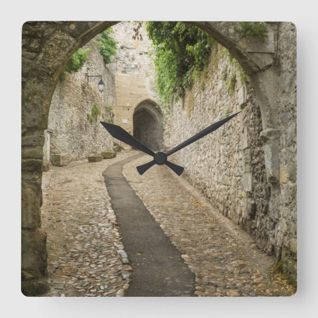 Grey Cobblestone street, France Square Wall Clock (Front)