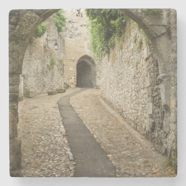Grey Cobblestone street, France Stone Coaster (Front)