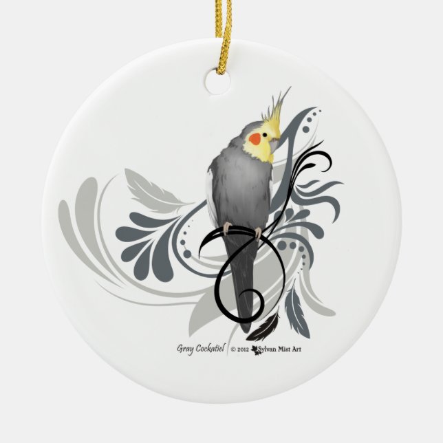 Grey Cockatiel Ceramic Tree Decoration (Front)