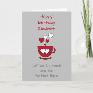 Grey Coffee & Friends Birthday greeting Card