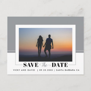 Grey colour block wedding Save the Date photo Postcard