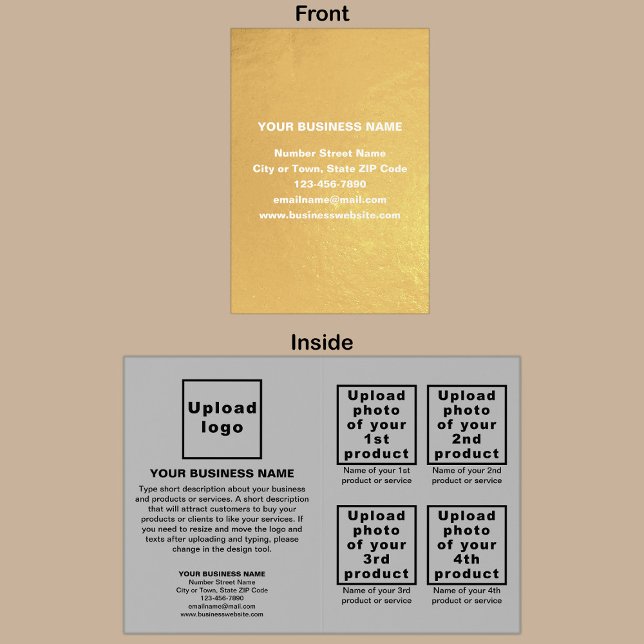 Grey Colour Business Brand on Foil Card (Your business brand on card with gold foil background. Gray background inside.)