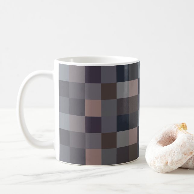 Grey Colour Chequerboard Coffee Mug (With Donut)